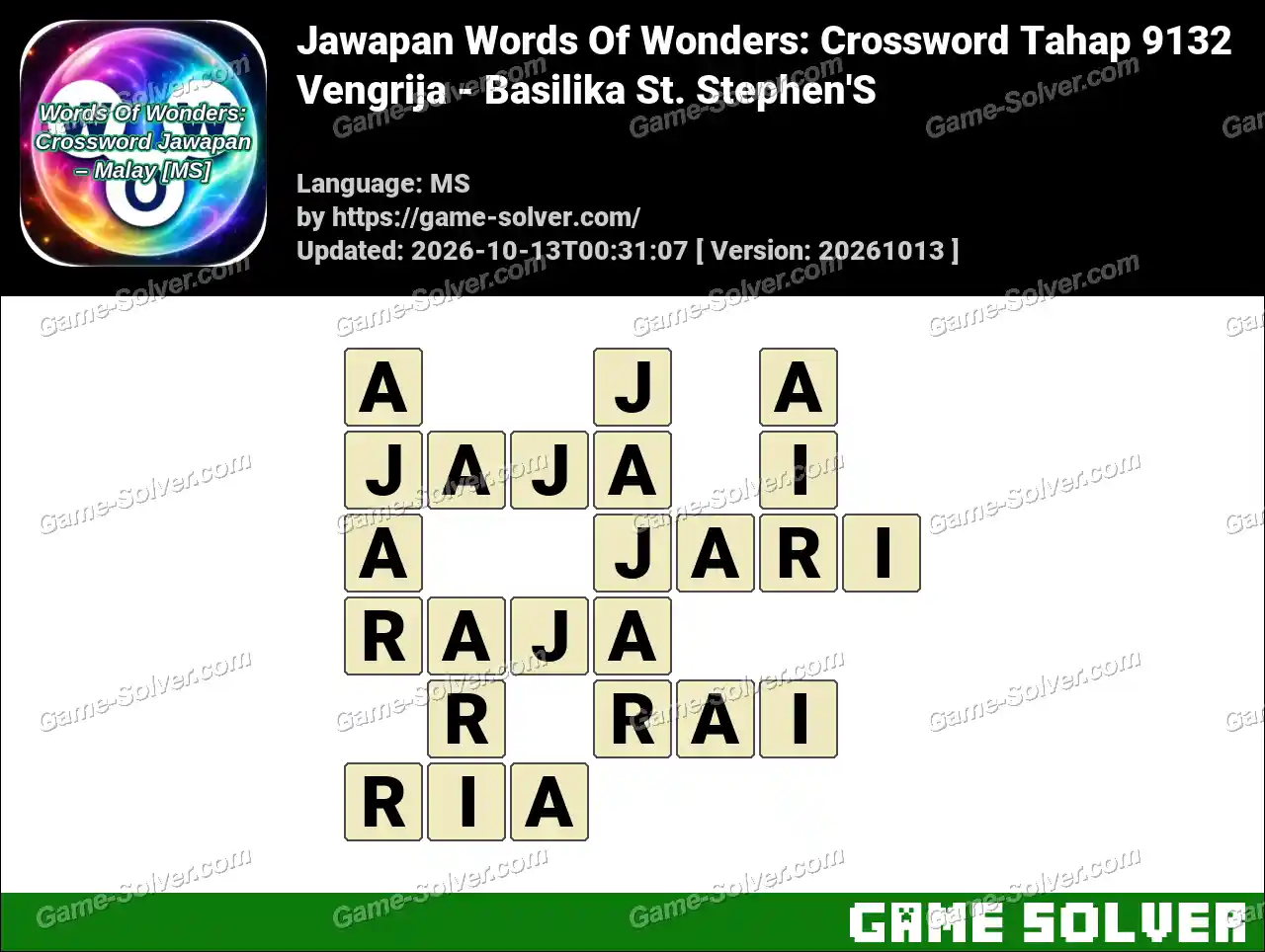 Jawapan Words Of Wonders: Crossword Tahap 9132 – Vengrija – Basilika St. Stephen’S